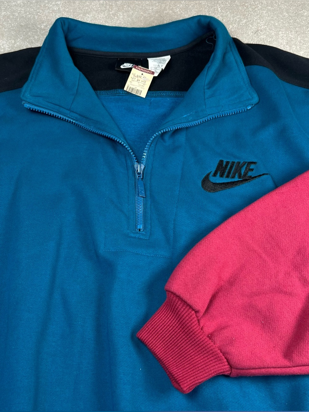 Vintage Nike Sweatshirt Quarter Zip Dead Stock Color Block Blue Red NWT Men's XL